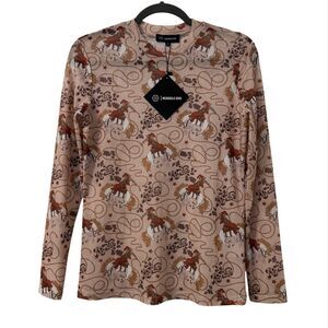 Marigold Kiss Rodeo Short Sleeve Mesh Top Small Western Cowboy Festival Sheer